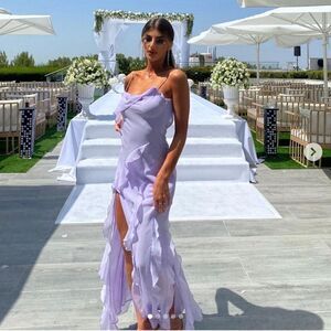 Mango flowy ruffle dress with spaghetti straps